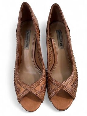 American Eagle Outfitters Brown Woven Peep-Toe Heels